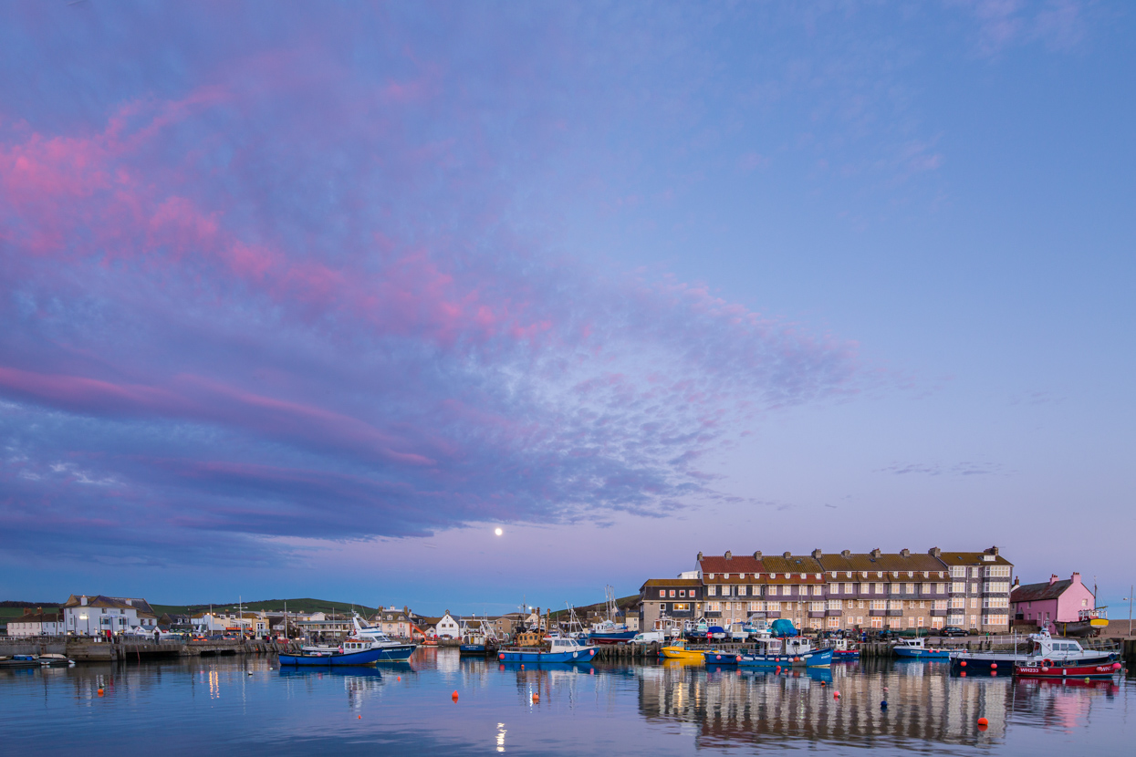 Full Moon Rising Over West Bay Harbour, Dorset