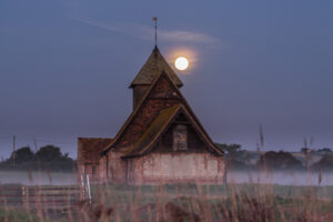 St Thomas A Becket Church with Supermoon, Fairfield, Kent
